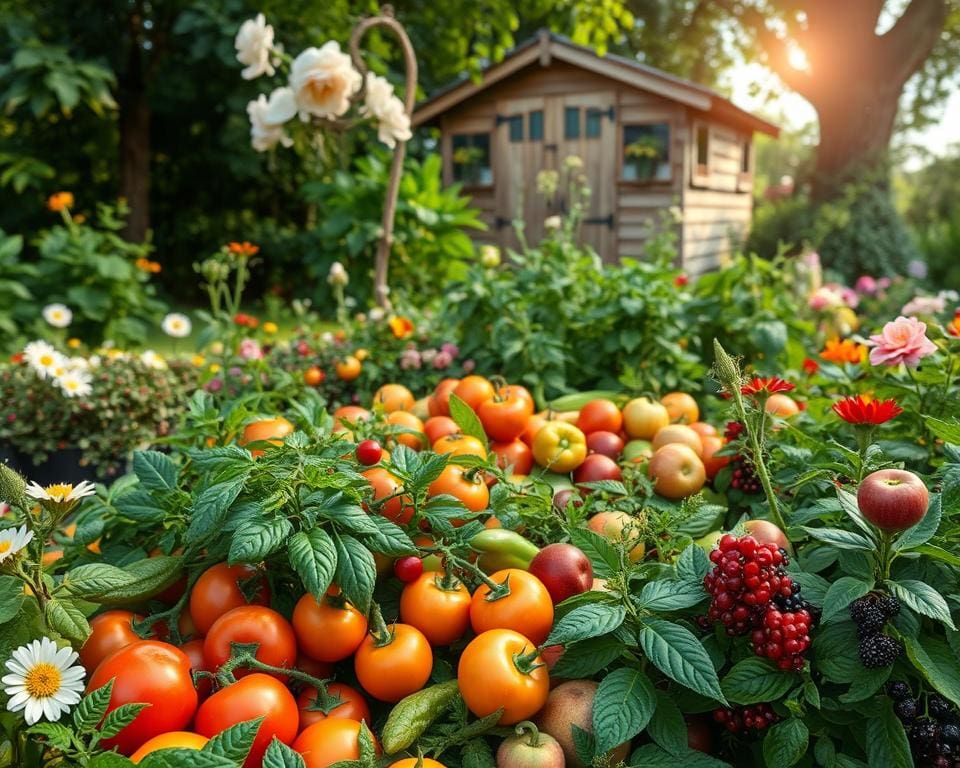 Selbstversorgung Garten mit frischem Obst und Gemüse