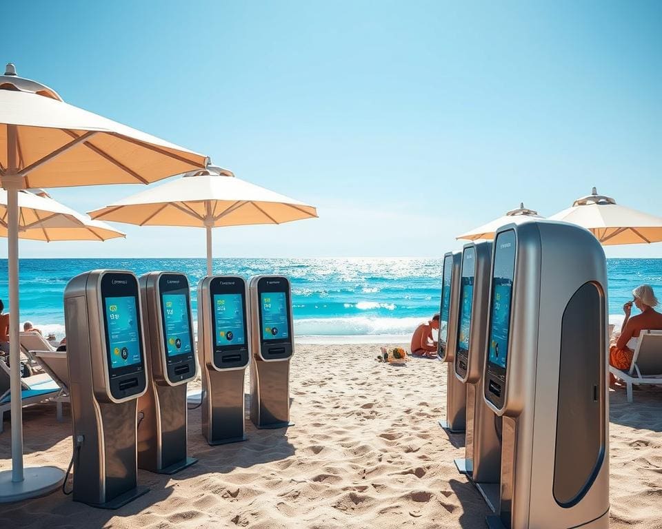 Elektronische Sonnencreme-Dispenser am Strand