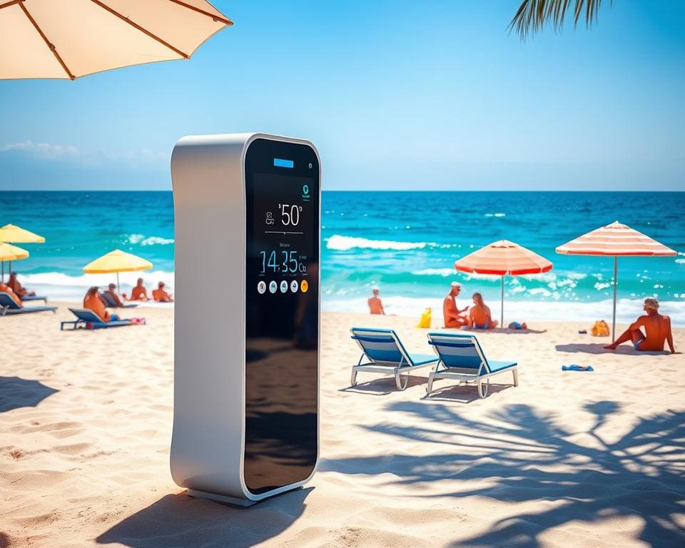 Elektronische Sonnencreme-Dispenser am Strand