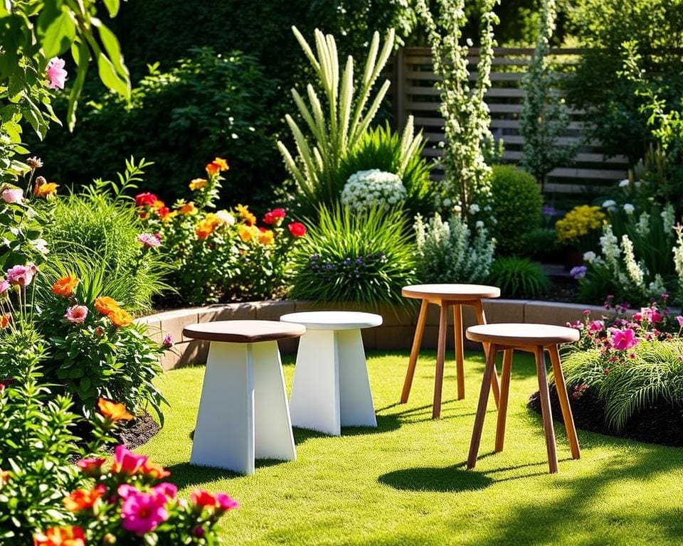 Gartendeko mit Outdoor-Hockern