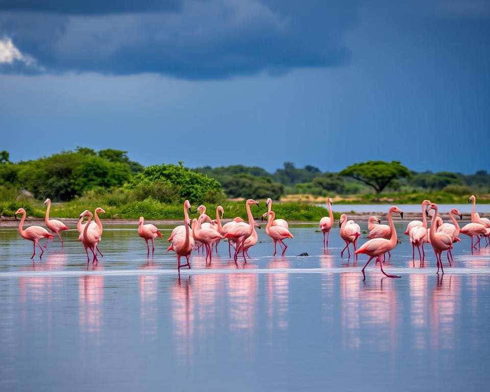 Flamingos in Etosha während der Regenzeit