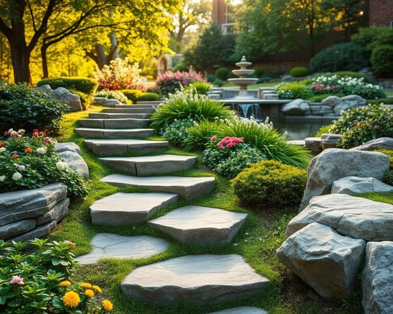 Natursteintreppen stilvoll im Garten einsetzen